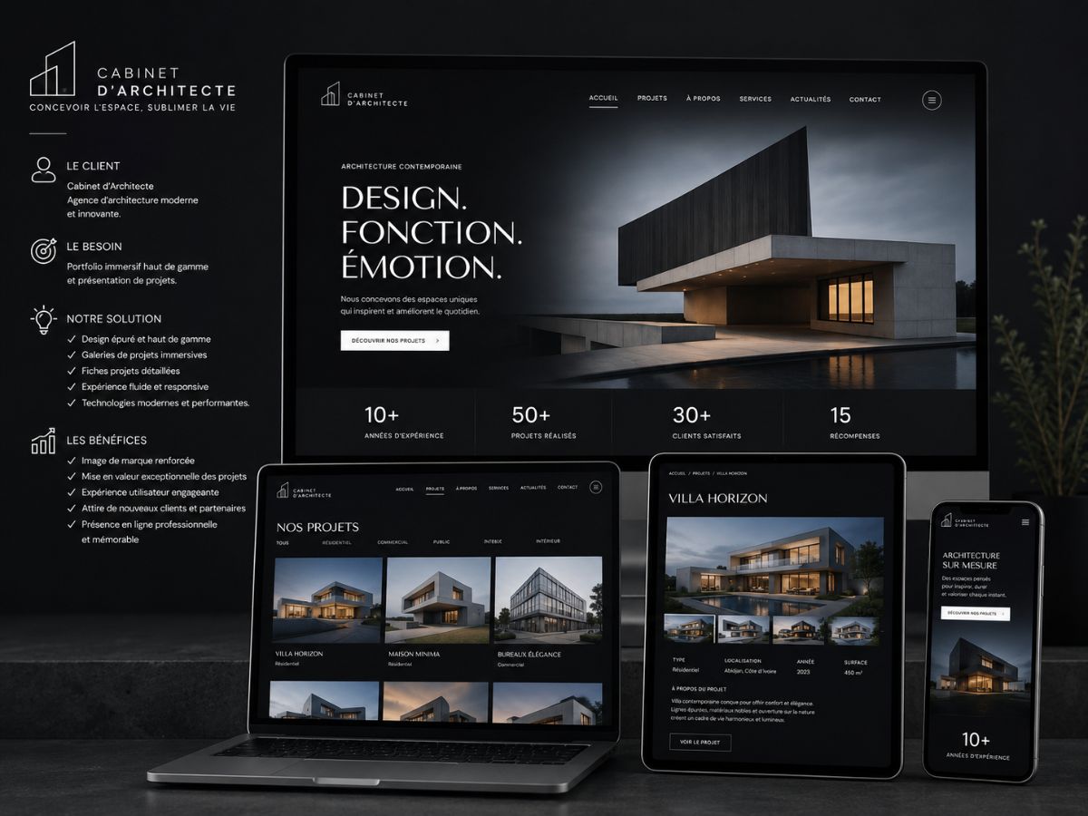 Site web Cabinet d'Architecte conçu par Lens Oua Studio Web