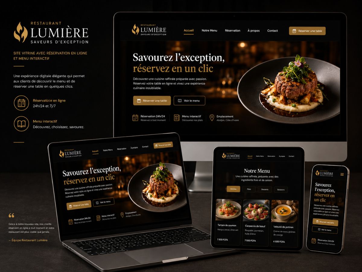 Site web Restaurant Lumière conçu par Lens Oua Studio Web