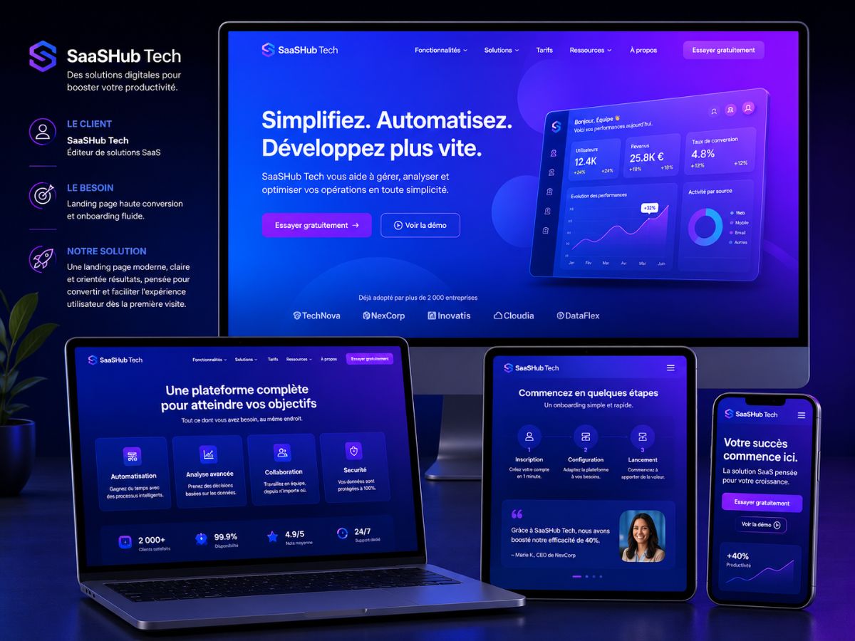 Site web Startup Tech conçu par Lens Oua Studio Web